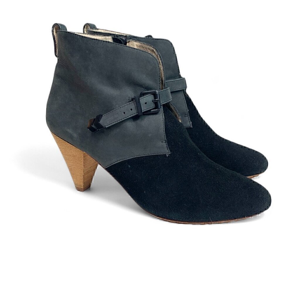 Matt Bernson Side Zip Ankle Booties Grey & Black Suede 3" Heel Urban Cowgirl 9.5